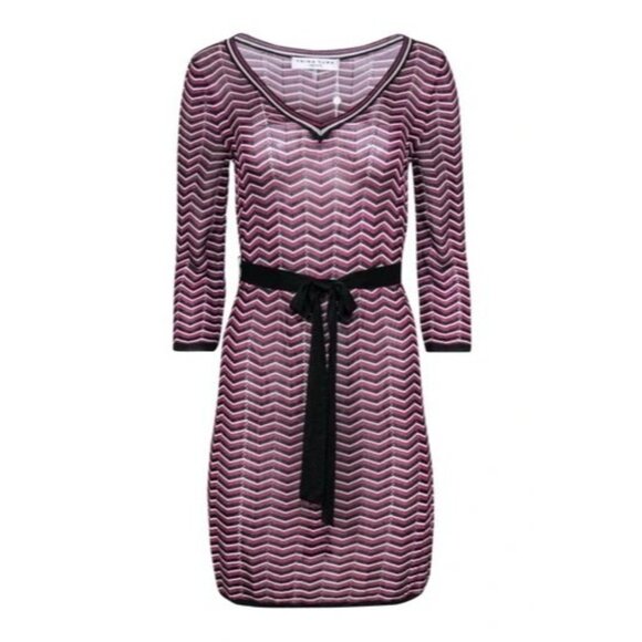 Trina Turk Chevron Belted Sweater Dress w/ Slip M NWT - Picture 1 of 7
